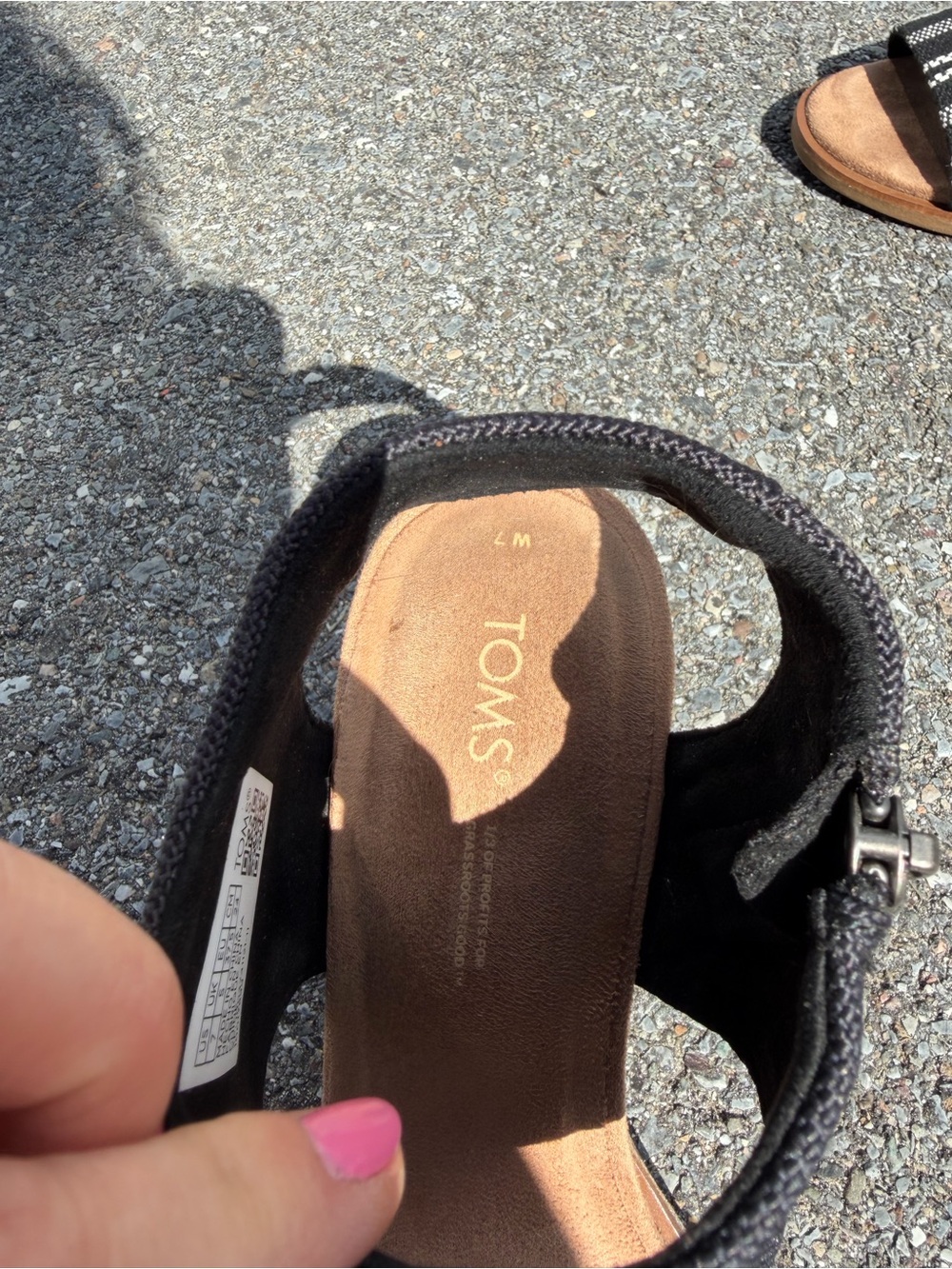 Toms Black Striped Open-Toe Block Heel Sandals - Picture 3 of 5